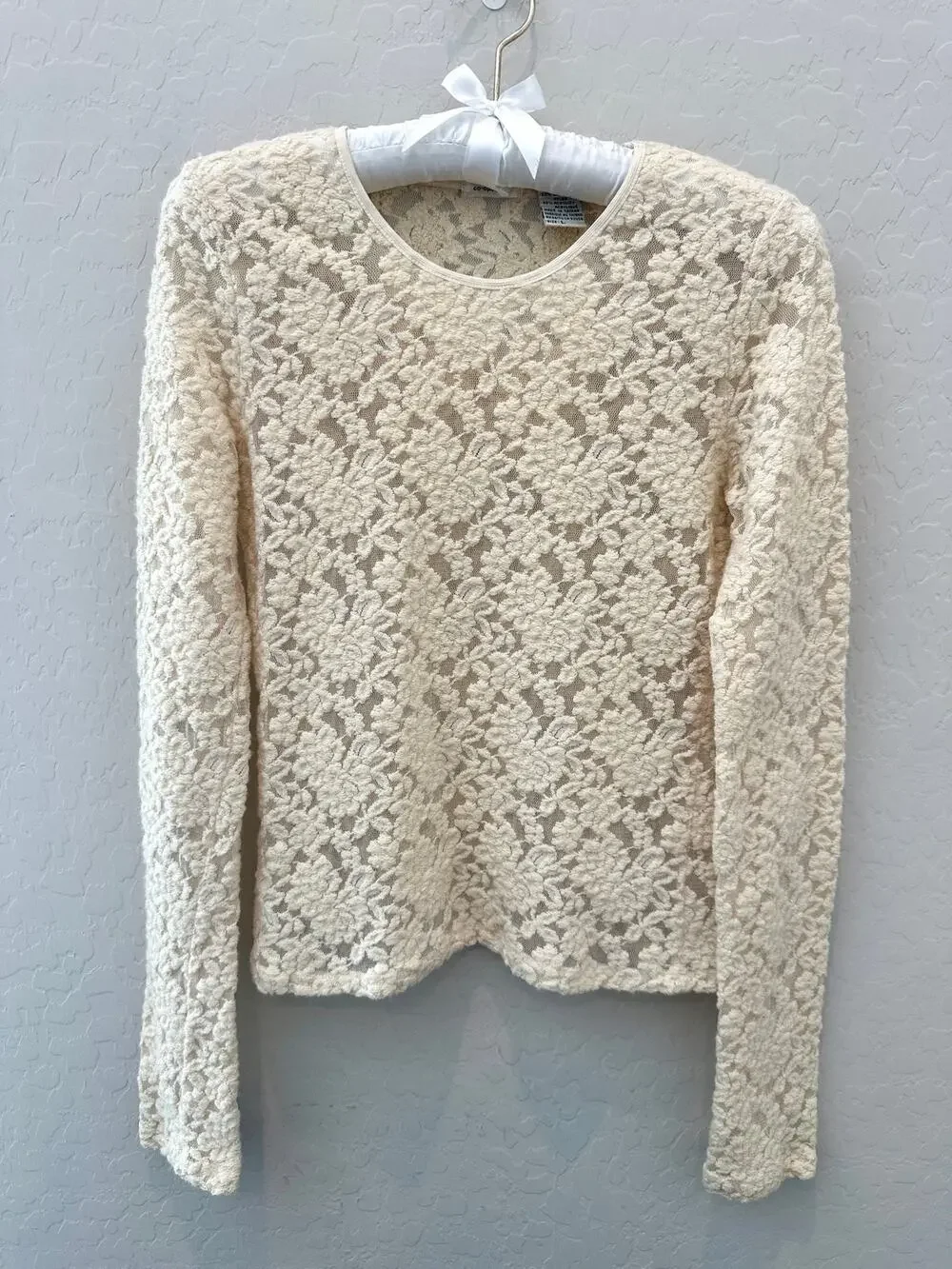 ANTHROPOLOGIE Cooperative Floral Lace Wool Blend Cream Layering Sheer Top Large